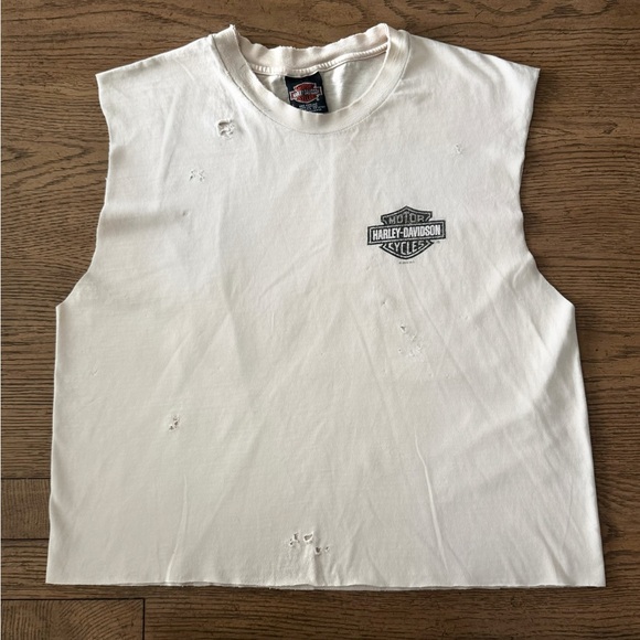 Vintage 2000 Harley-Davidson Barnett Cropped Distressed Muscle Tee USA Made L - Picture 1 of 5